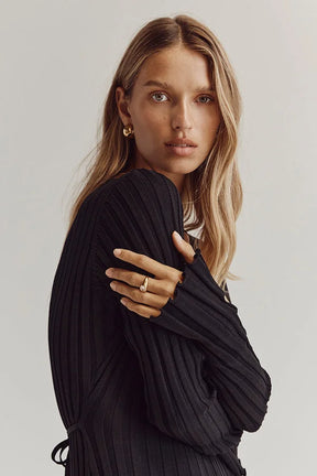 V-Neck Knit Midi Dress