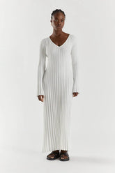 V-Neck Knit Midi Dress