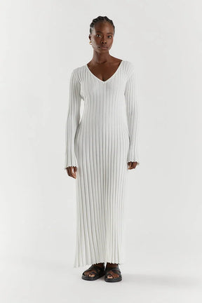 V-Neck Knit Midi Dress