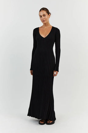 V-Neck Knit Midi Dress