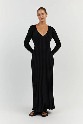 V-Neck Knit Midi Dress