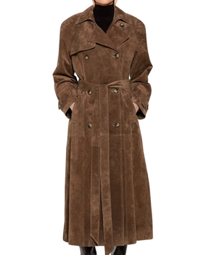 Suede Trench Coat - Brown