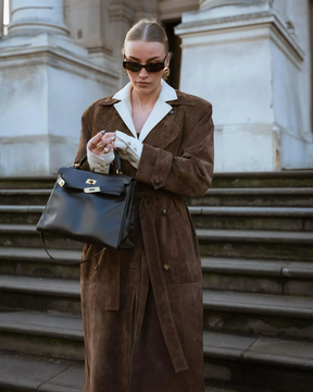 Suede Trench Coat - Brown