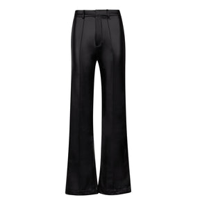 Leather Flared Trousers - Black