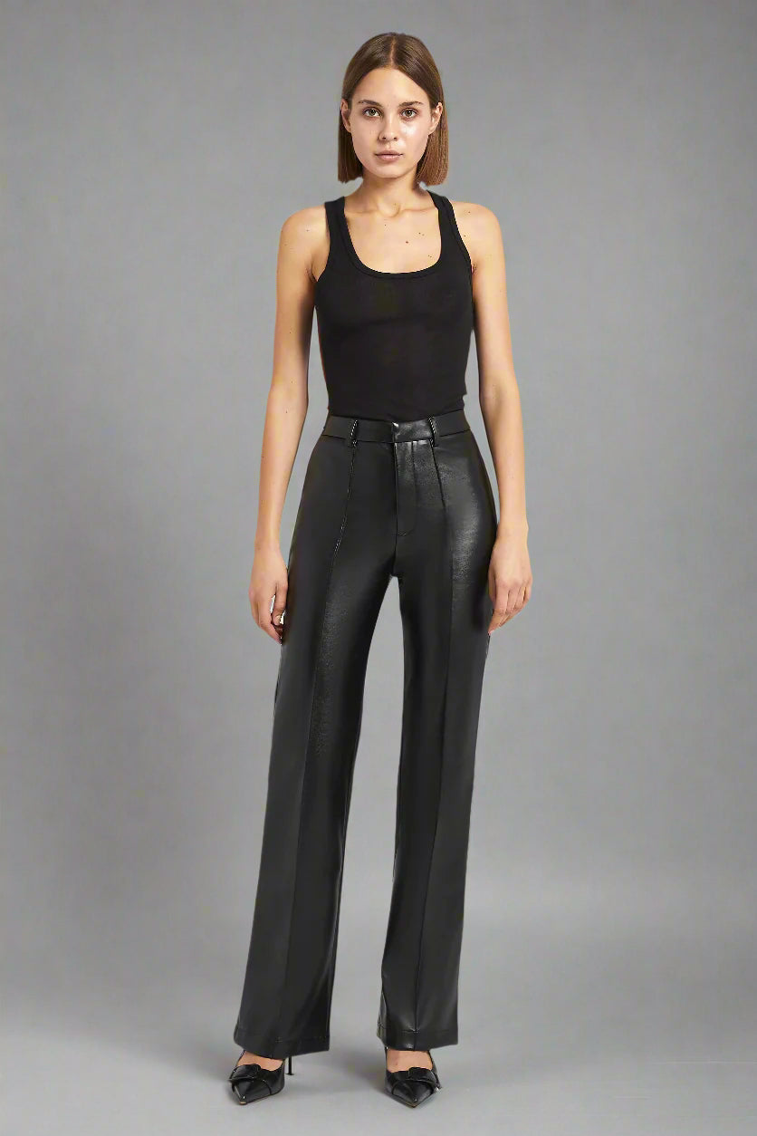Leather Flared Trousers - Black