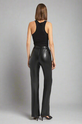Leather Flared Trousers - Black