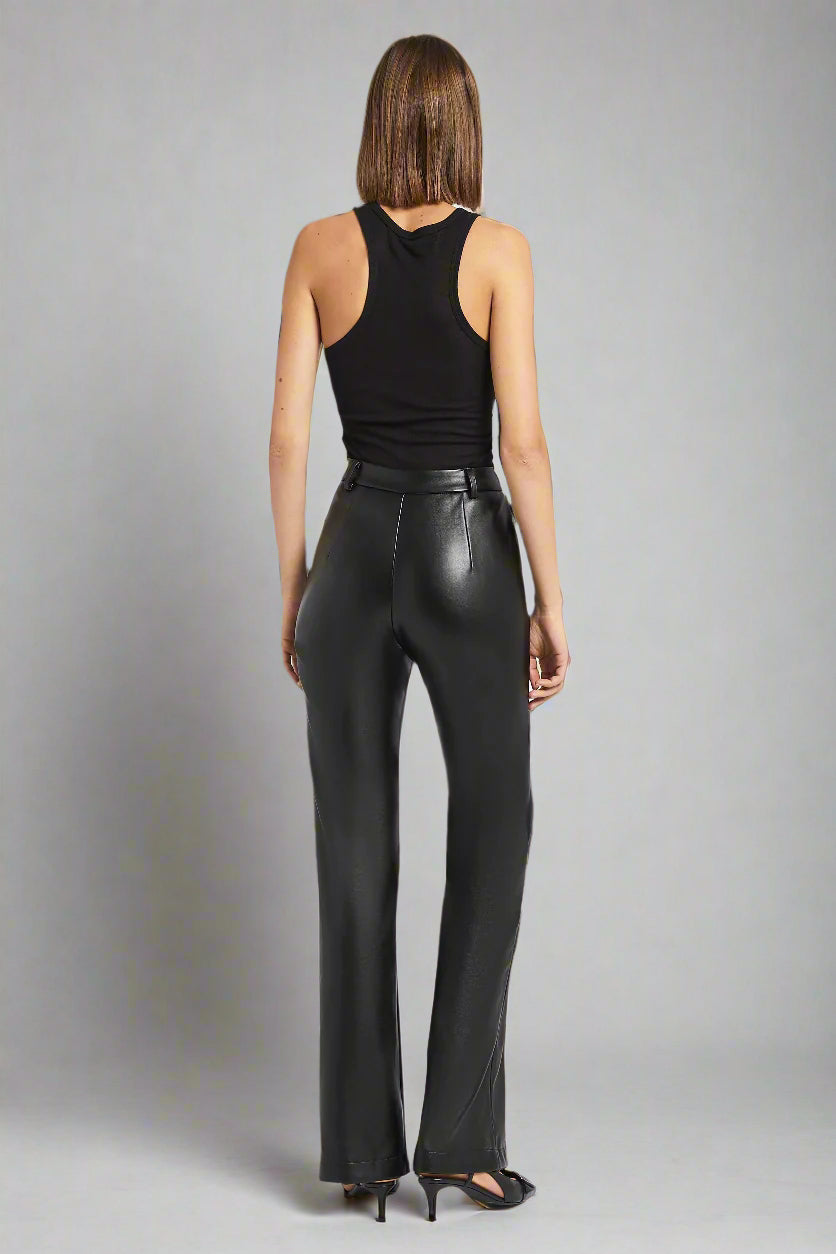 Leather Flared Trousers - Black
