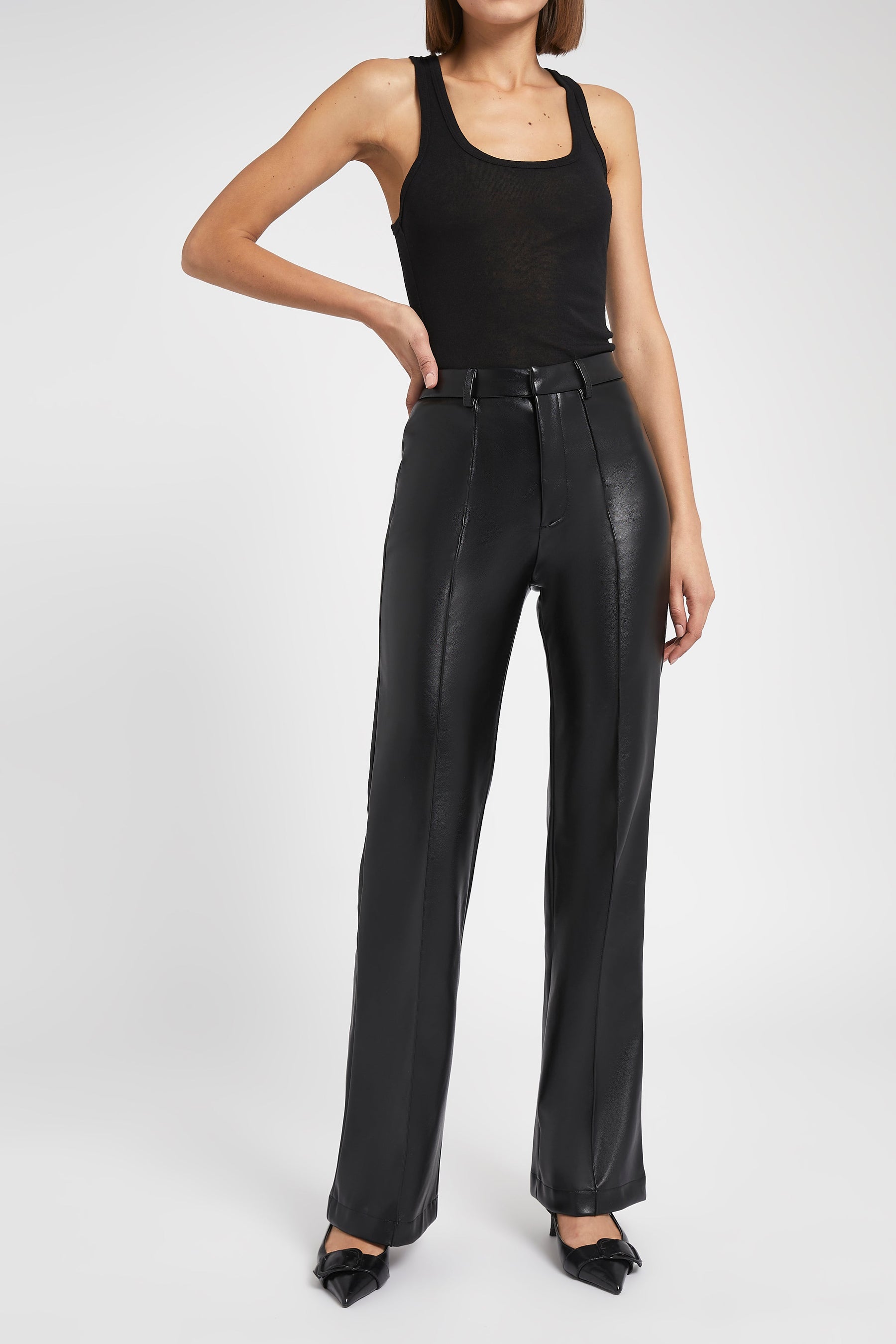 Leather Flared Trousers - Black