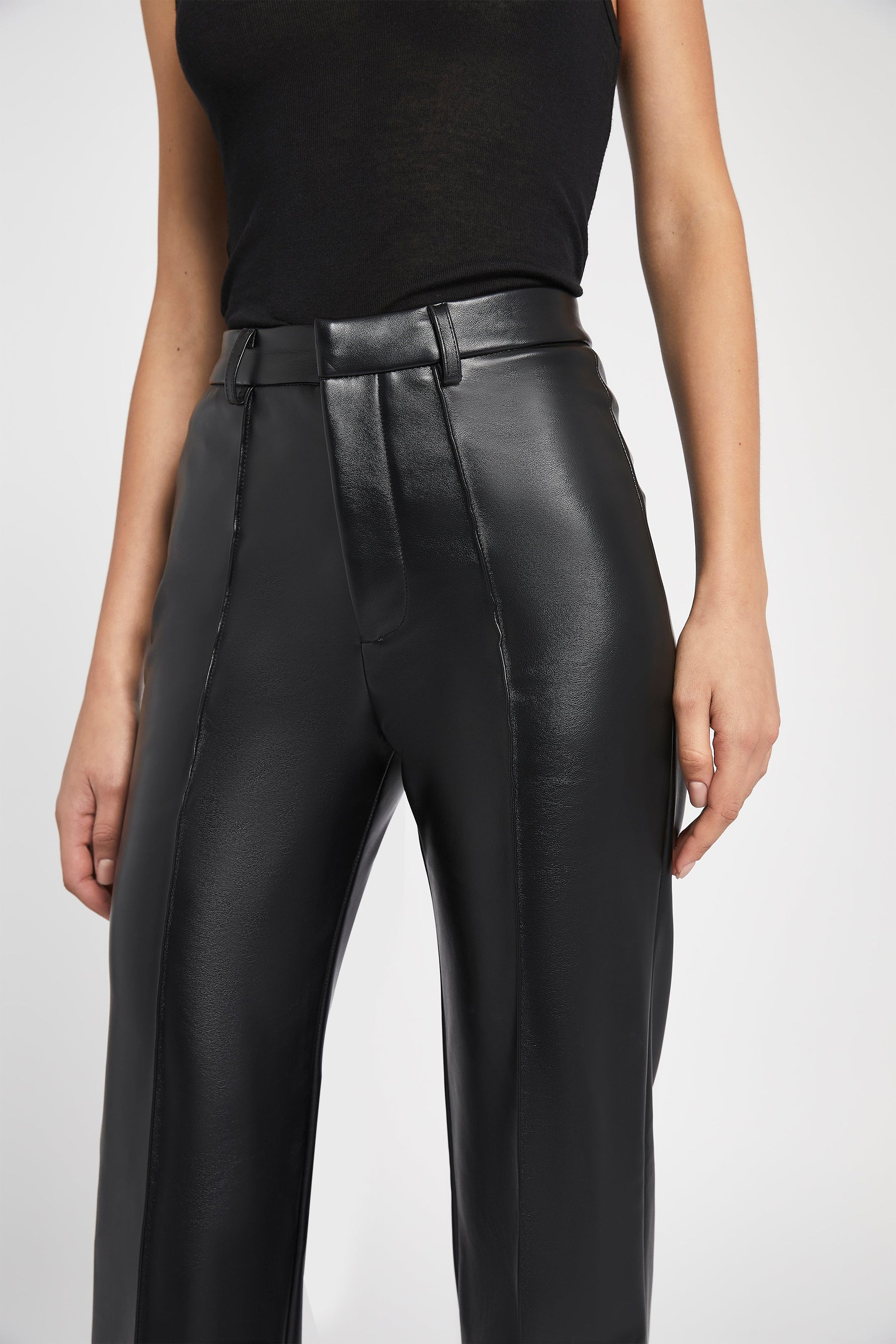 Leather Flared Trousers - Black