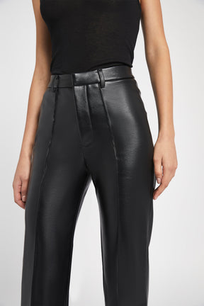 Leather Flared Trousers - Black