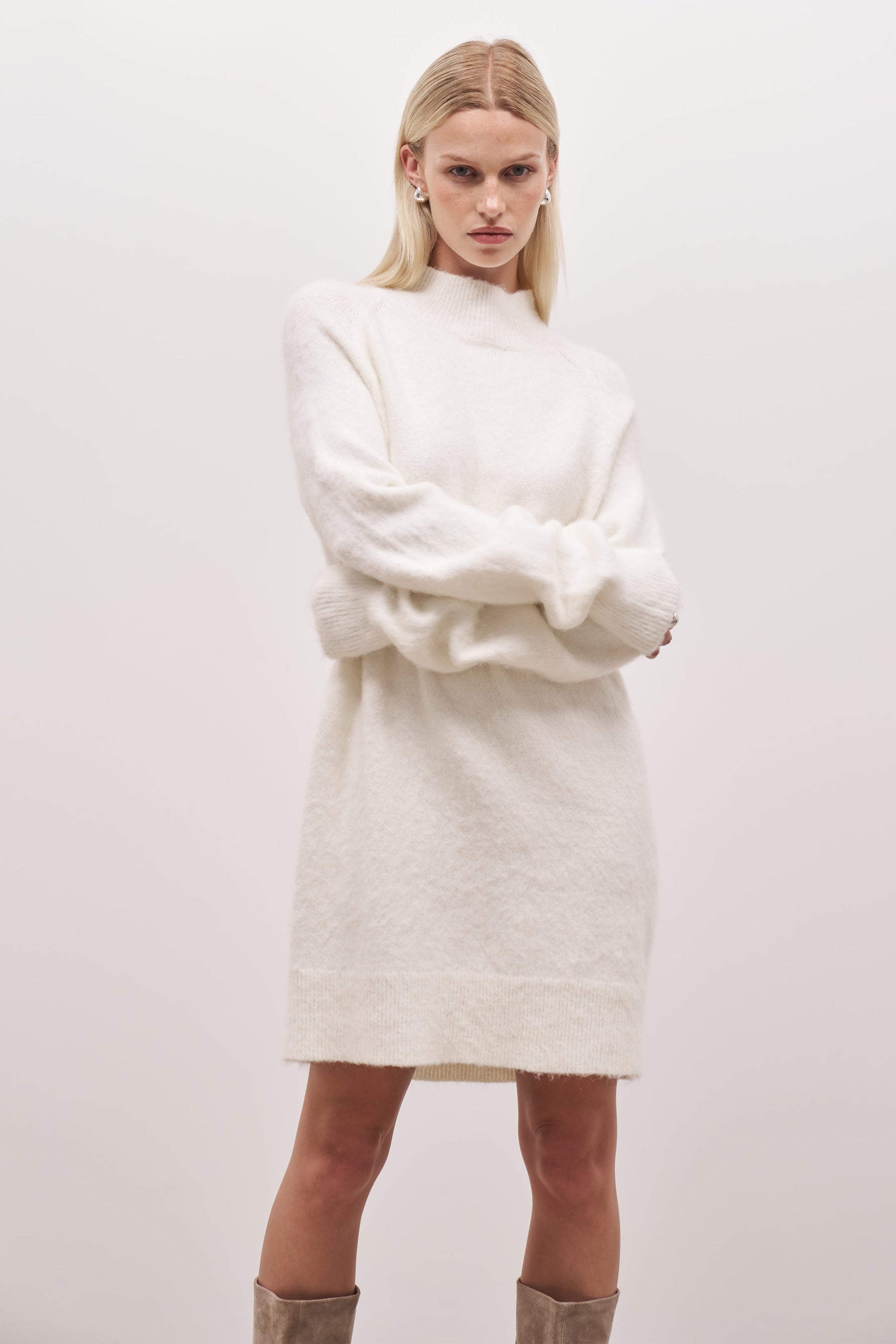 Neck Jumper Dress - Cream