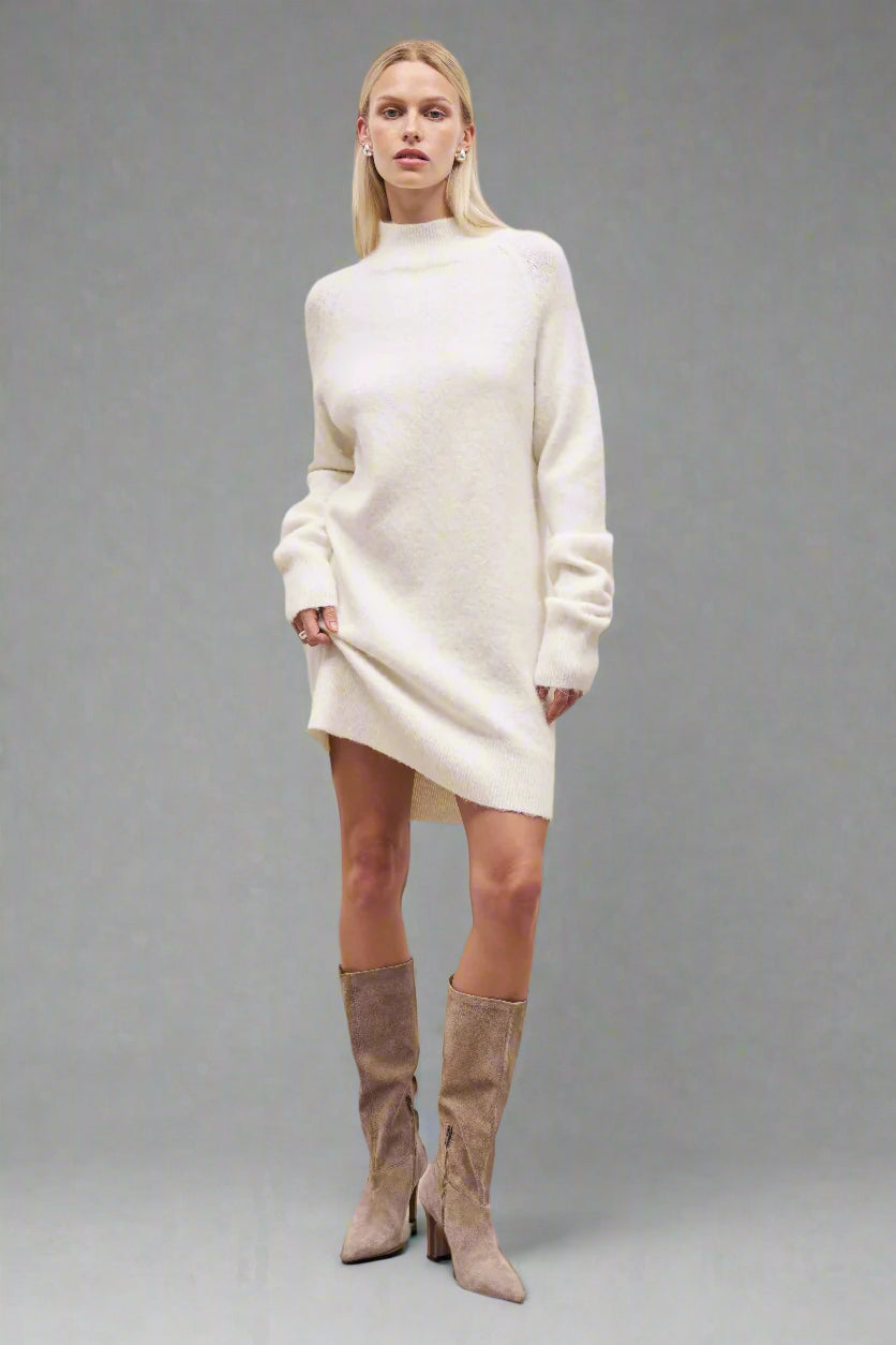 ladies cream jumper dress Neck beige sweater dress outfit Short Red Rhinestone Dress Comfort Narrow ribbing around the Size:XS - S