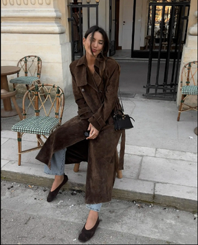 Suede Trench Coat - Brown