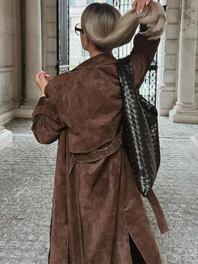 Suede Trench Coat - Brown