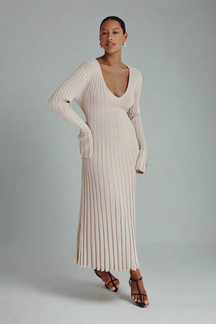 V-Neck Knit Midi Dress