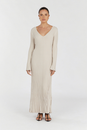 V-Neck Knit Midi Dress
