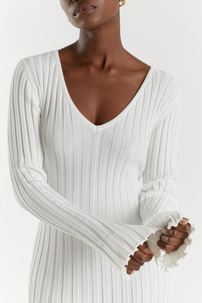 V-Neck Knit Midi Dress