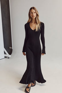 V-Neck Knit Midi Dress