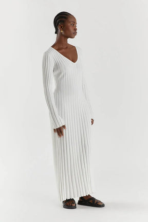 V-Neck Knit Midi Dress