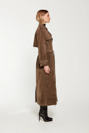 Suede Trench Coat - Brown