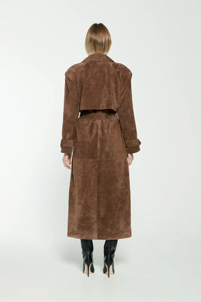 Suede Trench Coat - Brown